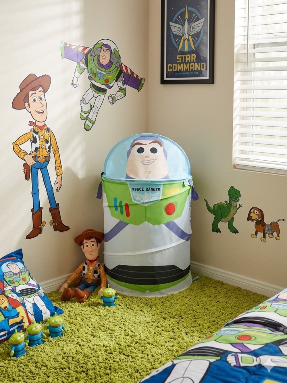 Buzz Lightyear Kids Pop-Up Storage Hamper - Green, White & Blue it folds